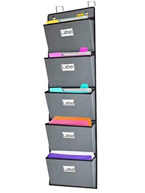 Gray Over Door Hanging File Organizer 5 Pocket Wall Mail Document Holder Storage